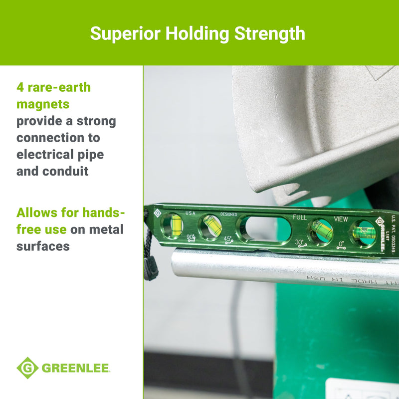 [Australia - AusPower] - Greenlee L107 Electrician's Magnetic Torpedo Level with Conduit Bending Offset Aid, Green 