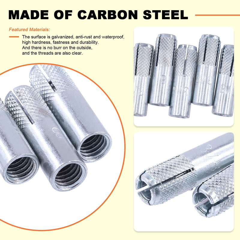 [Australia - AusPower] - 12 Pcs 3/8'' Premium Zinc Plated Carbon Steel Knurled Drop-in Anchor for Solid Concrete (3/8'') 3/8'' 