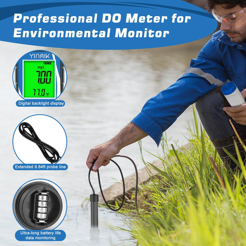[Australia - AusPower] - YINMIK Dissolved Oxygen Meter Digital Dissolved Oxygen Test kit for Aquarium Oxygen Tester for Koi Pond Do Meter for Wastewater Smart Dissolved Oxygen Meter with 9.84ft DO Probe Cable for Aquaculture Water DO Meter 