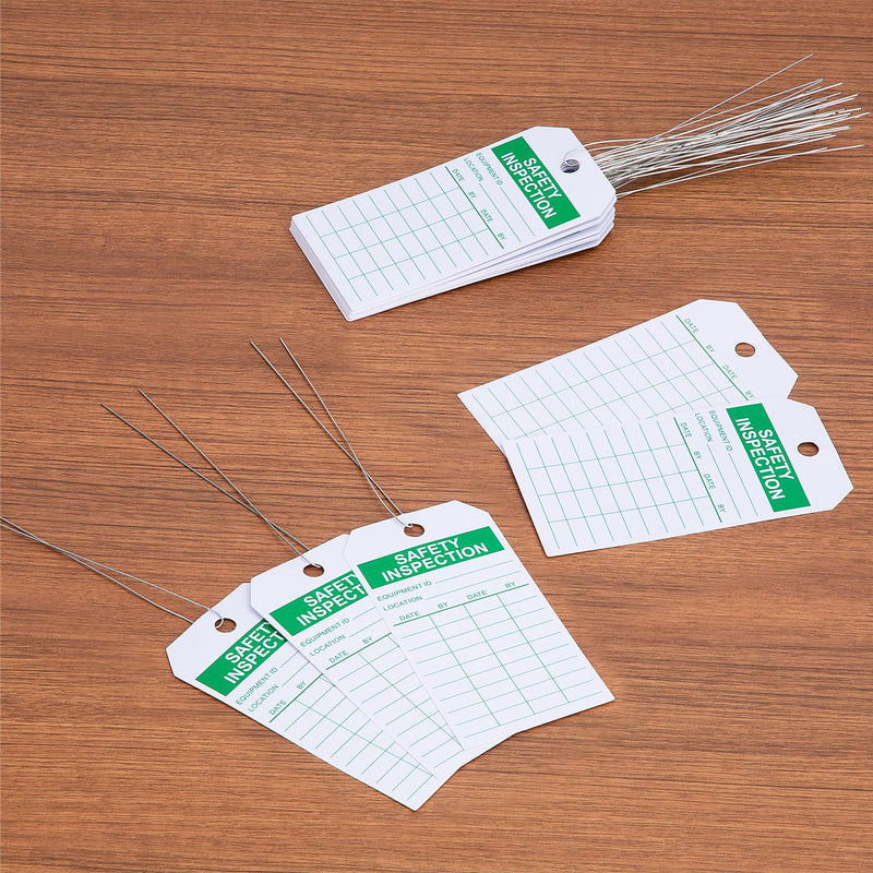 Safety Inspection Tags,100-pk Safety Tags with Wires Attached,Tear & Water Resistant PVC-Plastic,Accident Prevention Labels,Weather Proof 100