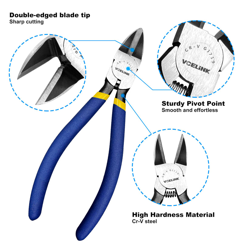 [Australia - AusPower] - VCELINK Wire Cutter, 6-inch Side Cutter, CR-V Small Flush Cutter, Professional Small Wire Cutter with Spring-loaded for Artificial Flowers, Floral, Jewellery Making, and DIY Model Making 