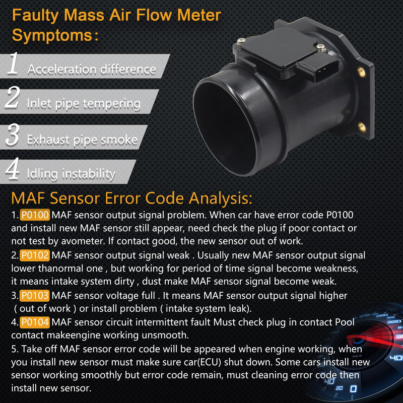 Mass Air Flow Sensor Maf Meter Compatible with Infiniti QX4 98-00 & Mercury Villager 99-02 & Nissan Frontier 99-04; Pathfinder 98-00; Quest 99-02; Xterra 00-04 Replace OE 22680-5J000 86-50014