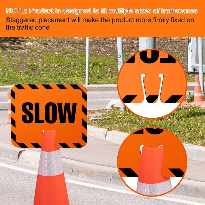 6 Pcs Slow Traffic Cone Signs, 12.6 x 10.4 Inch Slow Down Signs Road Traffic Cone Top Warning Sign, Black and Orange High Visibility Road Construction Parking Safety Track Outdoor Neighborhoods 6