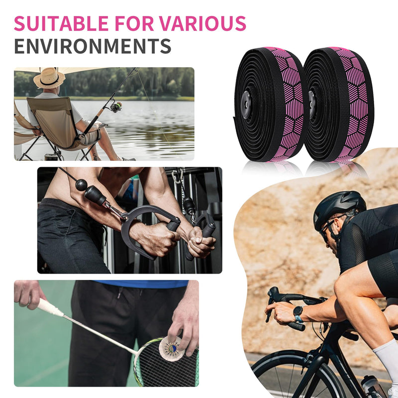 Silicone 3D Honeycomb Chevron Bike Handlebar Tape, Anti-Slip Shock-Absorbing Bar Wrap for Road/Gravel Drop Bars, Sweat-Resistant, Easy-Clean, with End Plugs (Black Pink) Black Pink