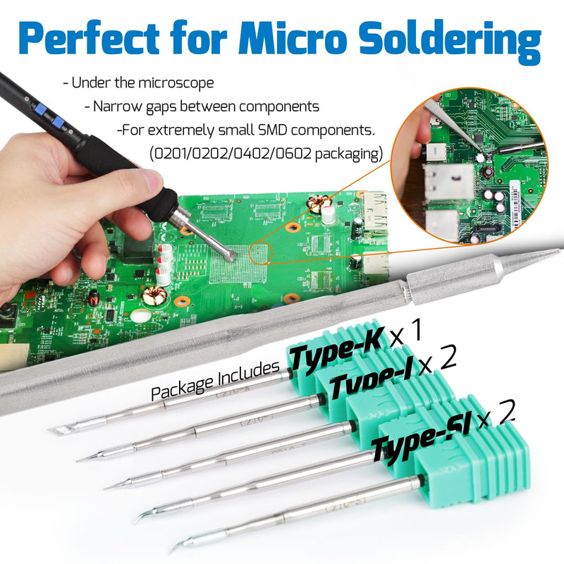 WEP 982-V Micro Soldering kit with 5 C210 Soldering Iron Tips, Temperature Control, Sleep Mode, Auto Shutdown and LCD Display WEP 982-V C210-Compatible