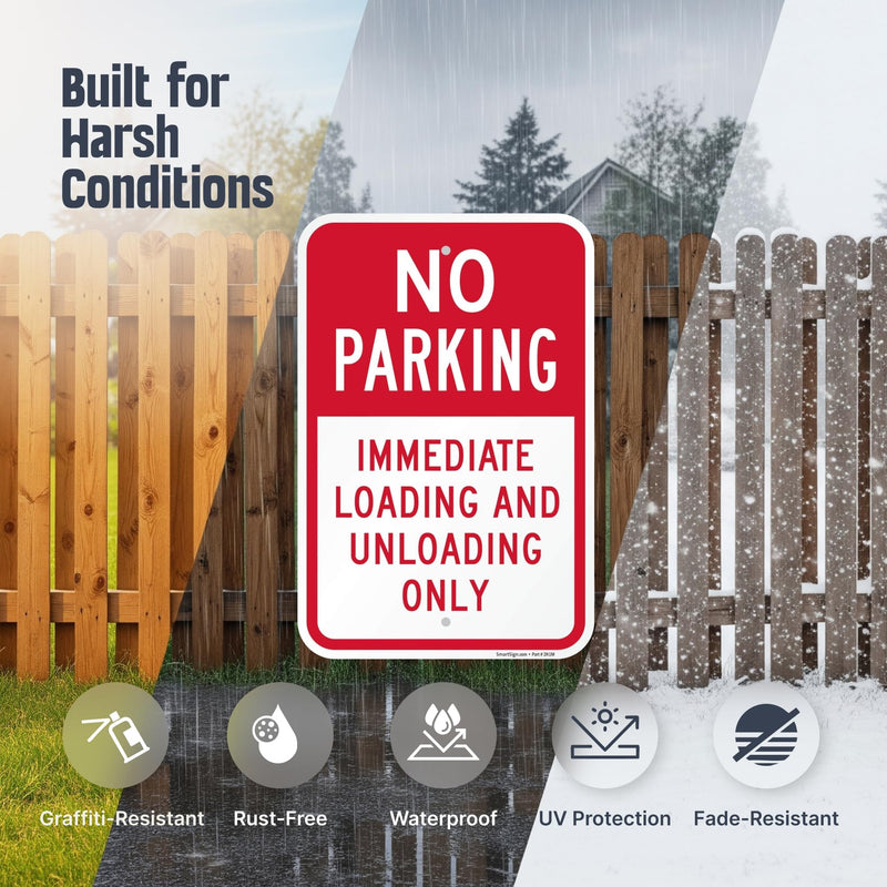 SmartSign Immediate Loading And Unloading Only Sign - 2 Pack, No Parking Sign, 18 x 12 inch, 2mm Aluminum Composite, Red and White, Made in USA ACM - Aluminum Composite 12" x 18" Pack of 2