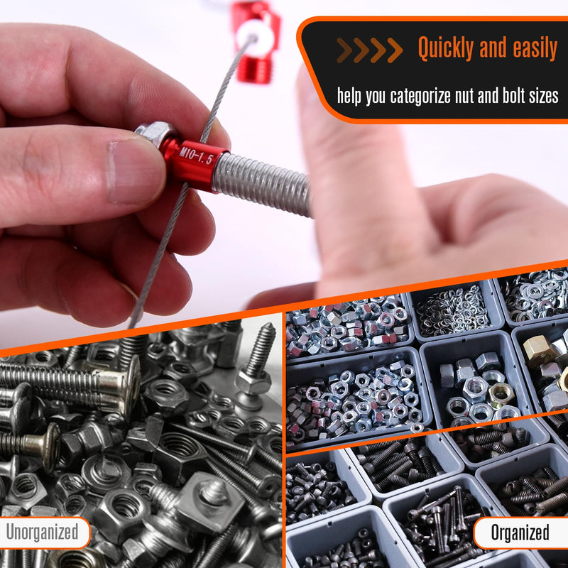 [Australia - AusPower] - ASDFGHT Nut and Bolt Thread Checker - SAE and Metric Size Identifier - (44 Gauges) Aluminum Nut Bolt Measurement Tool Red & Blue 44 specifications 