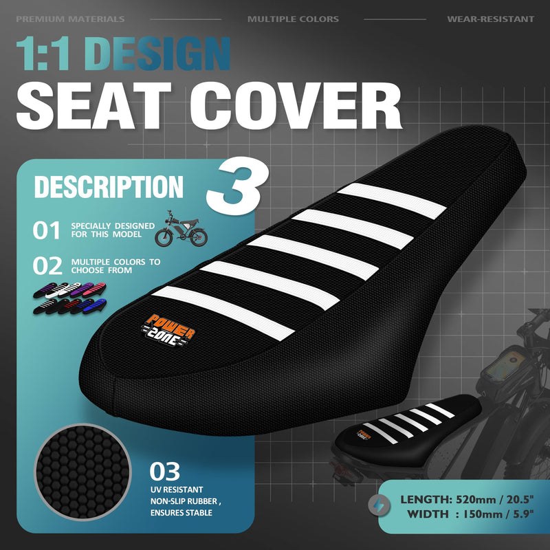 [Australia - AusPower] - E-Bike Seat Cover Compatible with Q20, Anti-Slip Waterproof Rubber Seat Cushions for Electric Bike (Black-White) Black-White 