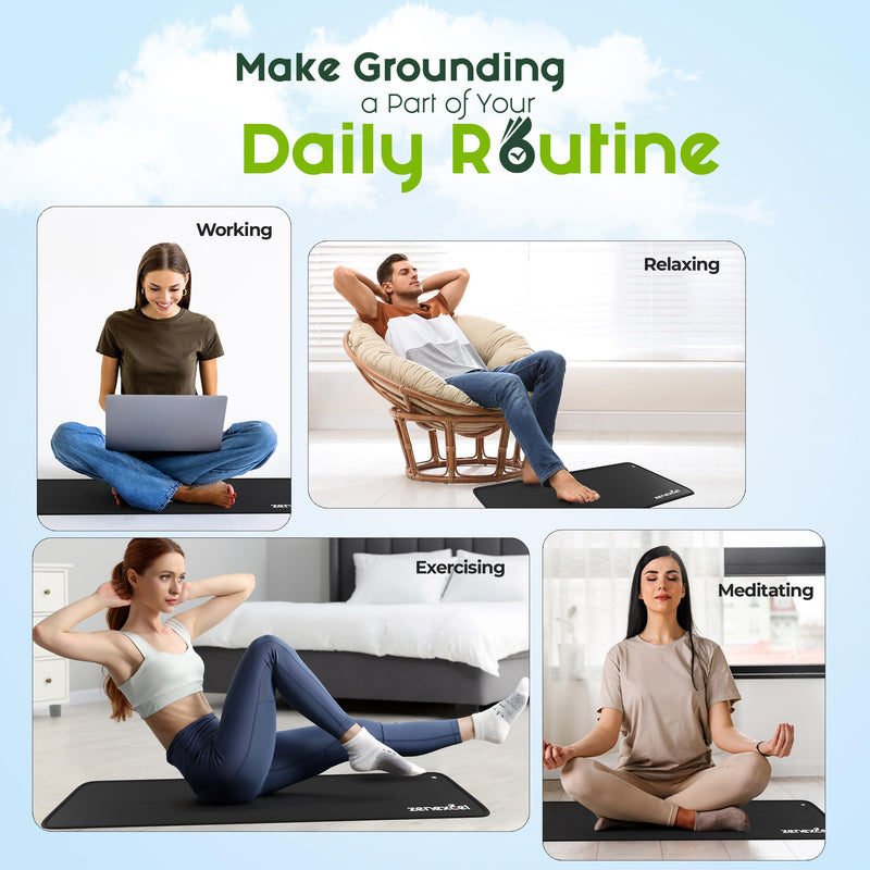 [Australia - AusPower] - Zenexcel Grounding Mat 24"x16" with Extra 15ft Nylon-Braided Cord (2 Cords Total) – Connect to Earth’s Energy for Natural Sleep, Stress Relief & Recovery 