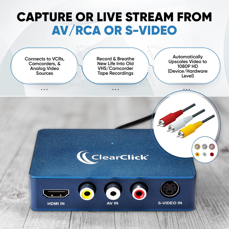 [Australia - AusPower] - ClearClick Video to USB 1080P Audio Video Capture & Live Streaming Device - Input HDMI, AV, RCA, S-Video, VCR, VHS, Camcorder, Video8, Hi8, DVD, Gaming Systems - USB-C Plug & Play 