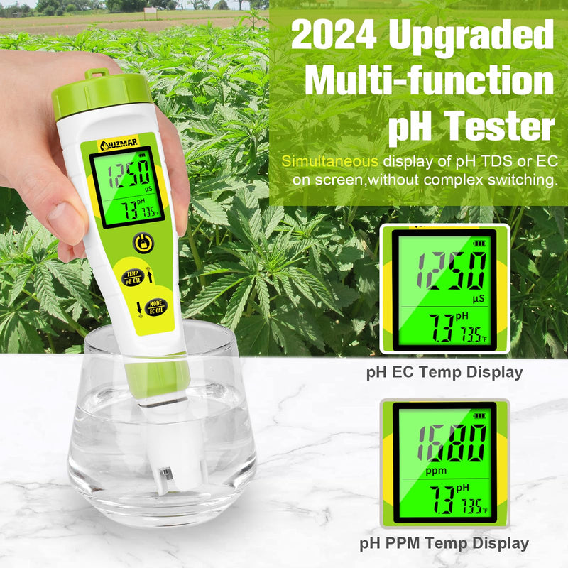 [Australia - AusPower] - pH EC Meter for Water Hydroponics PPM and pH Meter for Nutrients Measure pH PPM Conductivity Temperature DWC PH and EC PPM Water Tester for Nutrient Solution EC pH TDS Meter for Water System 4 in 1 Tester 