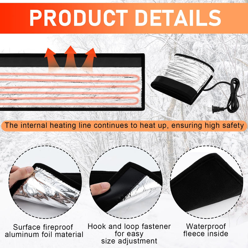 3 Pcs Water Pipe Heat Blanket 38.5" x 6" with 6.5 ft Power Cord, Winter Elbow Heating Tape Aluminum Foil Freeze Protection Heater Insulation Cable for Metal and Plastic Pipes 110v, Max Temp 60° 3