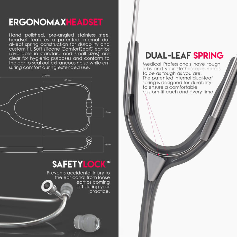 [Australia - AusPower] - MDF Instruments Acoustica Lightweight Stethoscope for Doctors, Nurses, Students, Silver/Gray tube + MDF LUMiNiX Illuminator Medical Professional Diagnostic Penlight 