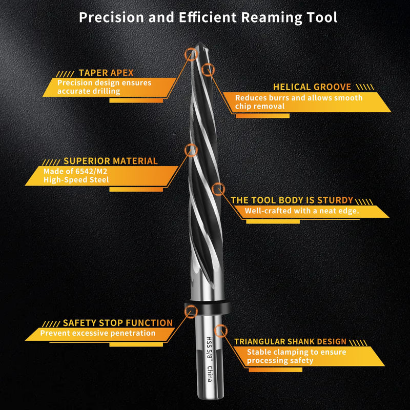 [Australia - AusPower] - 5/8” Reamer Drill Bit,M2 HSS Tapered Reamer Drill Bit for Metal Steel Wood Plastic,5/8” Bridge Construction Reamer with 1/2" Non-Slip Shank,5-Spiral Flutes Reamer Drill Bit to Align or Enlarge Holes 5/8” 