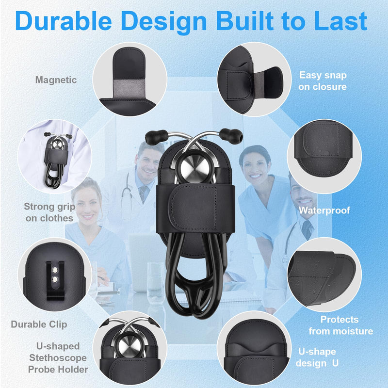 [Australia - AusPower] - Magnetic Stethoscope Holder Clip, Leather Stethoscope Holster Clips, Lightweight Portable Holster for Physicians, Nurses, EMT, Medical Nursing Students black 