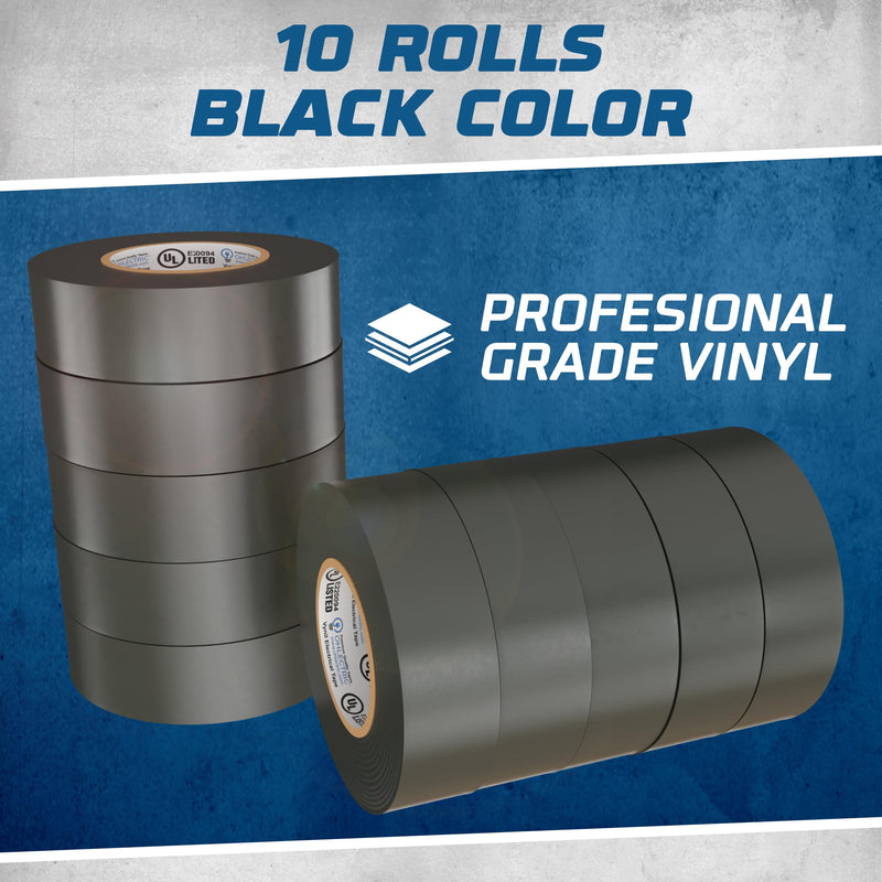 OHLECTRIC Black Electrical Tape (20-Pack) Superior High-Adhesive, 0.75 in x 66.0 ft Contractors Value Pack - 20 Rolls Tape, Professional Grade, Thick (7mil) Waterproof, UV Resistant, Flame Retardant