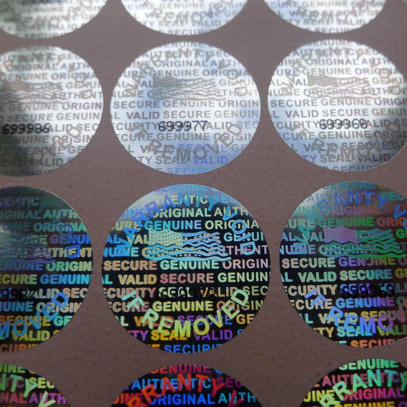 Brand - 13 mm - 1/2 inch 500 Round Bright Silver Hologram Sequentially Numbered Tamper Evident Security Labels/Stickers