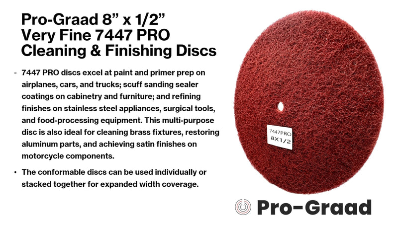 4 Pack 8” x 1/2” Very Fine 7447 PRO Non-Woven Buffing, Blending, Cleaning, Light Deburring & Finishing Discs, Pack of 4