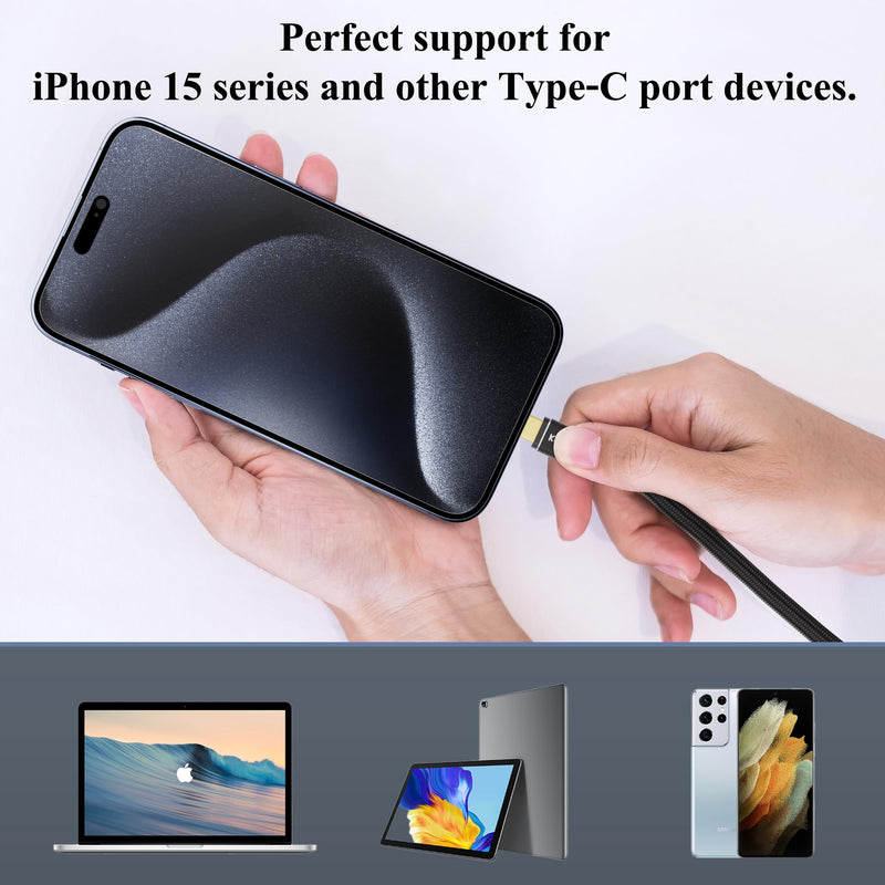 8K USB C to HDMI 2.1 Cable 20FT, (8K@60Hz,4K@120Hz, HDR), Braided Cord, Thunderbolt 3/4 Compatible, for iPhone 15 Series, MacBook Pro/Air, iPad Pro, Galaxy S23, Surface, Dell, HP, with 2 HDMI Adapters