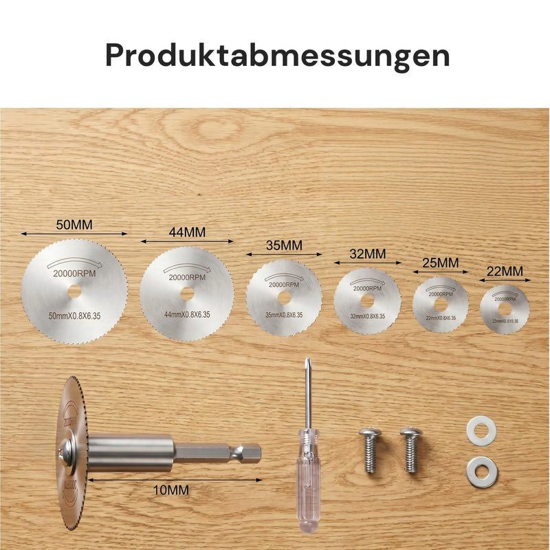 Cutting Discs for Metal, Set of 10 Cutting Discs for Dremel Accessories, Complete Set with 6 Cutting Discs 65 mm/106 mm Adapter for Cutting Wood, Stone, Metal