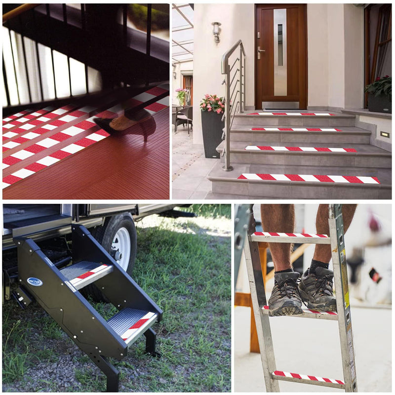 Anti Slip Tape with Bright Red & White Grip Stripes 1 Inch x 33 Feet Waterproof Hazard Caution Warning Tape for Outdoor Stairs, Step Treads, Ramp, Skateboard