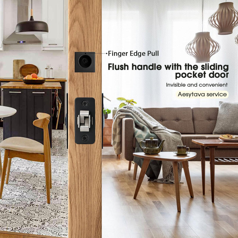 Black Pocket Door Hardware, 2 3/8" Backset, Zinc Alloy Heavy Duty Square Matte Black Pocket Door Lock, Solid Sliding Pocket Door Handle(1 Pack) 1 Pack 2 3/8"