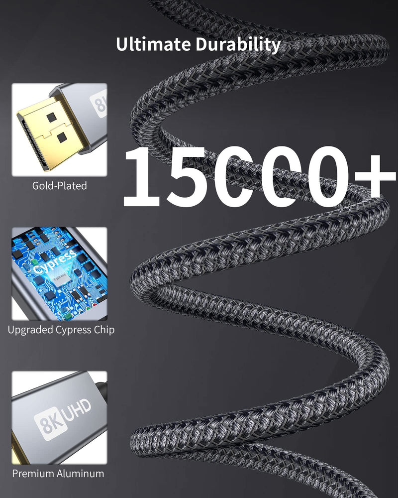 Silkland USB C to DisplayPort 1.4 Cable 15FT [8K@60Hz, 4K@144Hz 120Hz, 2K@240Hz], 5K Type C to DP 1.4 Cable, [32.4 Gbps, Thunderbolt 4/3 Compatible] for MacBook Pro 2022, M1 Mac mini, iPad Pro, XPS 15 Feet