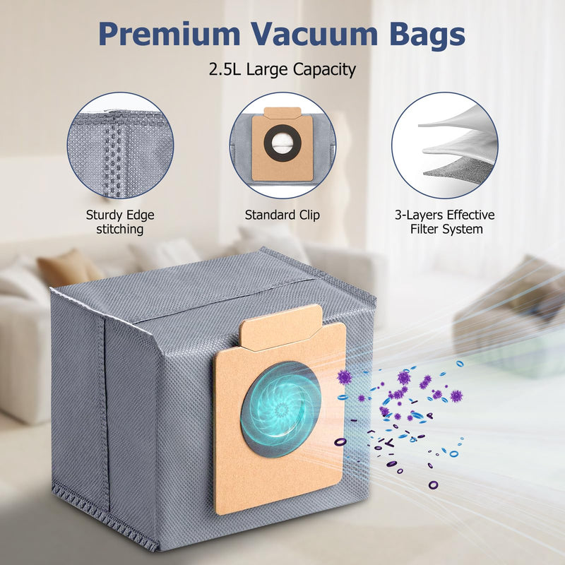 Replacement Parts Kit compatible with eufy X10 Pro Omni Robot Vacuum Accessories, 2 Roller Brushes, 4 Filters, 6 Side Brushes, 4 Mop Pads, 6 Dust Bags (22 Pack) X10 Accessories - 22 Pack