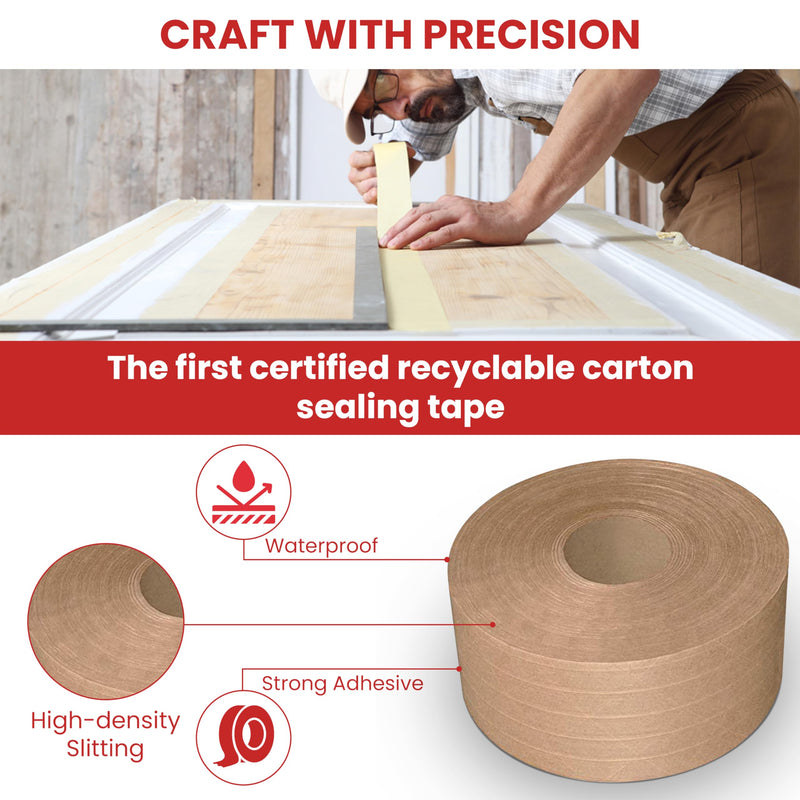 GGR Supplies T.R.U. WAT-WAE Water Activated Reinforced Kraft Paper Gummed Tape – Tamper Evident Packing Tape for Shipping, Moving & Carton Sealing, 2.75 in x 375 ft. 3 in. x 375 ft. (Pack of 1)