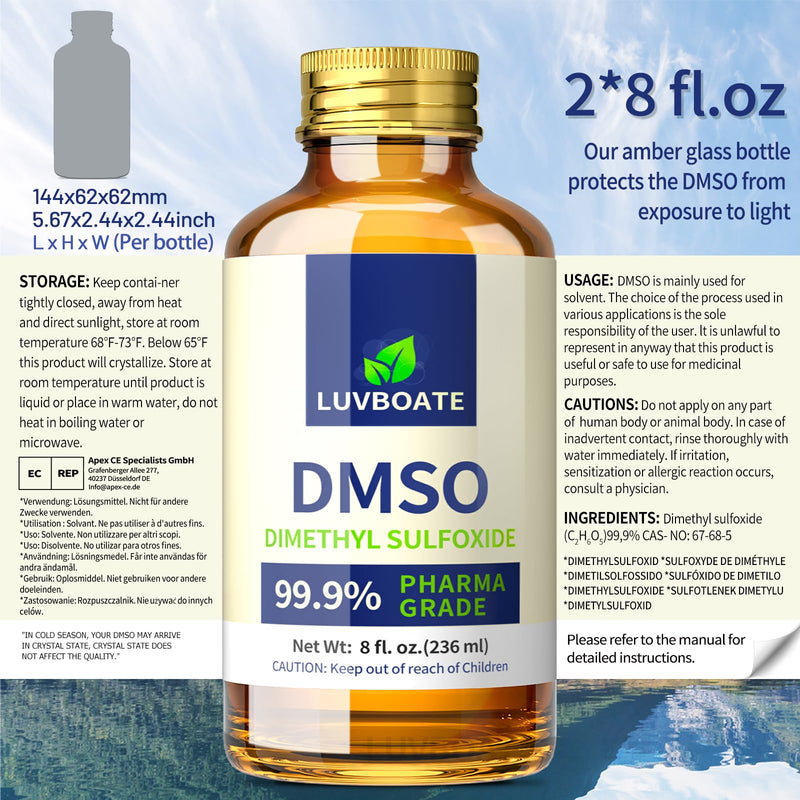 DMSO 99.9% Pharma Grade 16oz, Pure Liquid Dimethyl Sulfoxide Non-Diluted | Low Odor, High Purity, Liquid Pharma Grade Ingredients DMSO 472ml Contained in Premium Glass Bottle