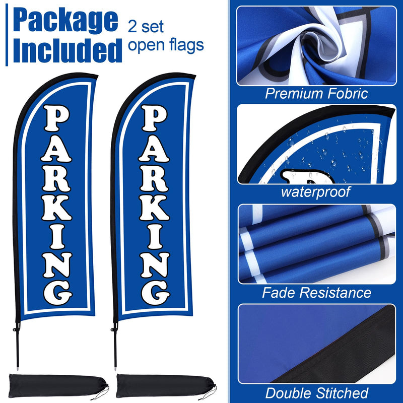 Hahafelt 2 Sets Parking Feather Flag with Pole 7 ft Parking Sign Banner Swooper Flag with Ground Stake and Portable Bag for Business Outside Event (Blue) Blue