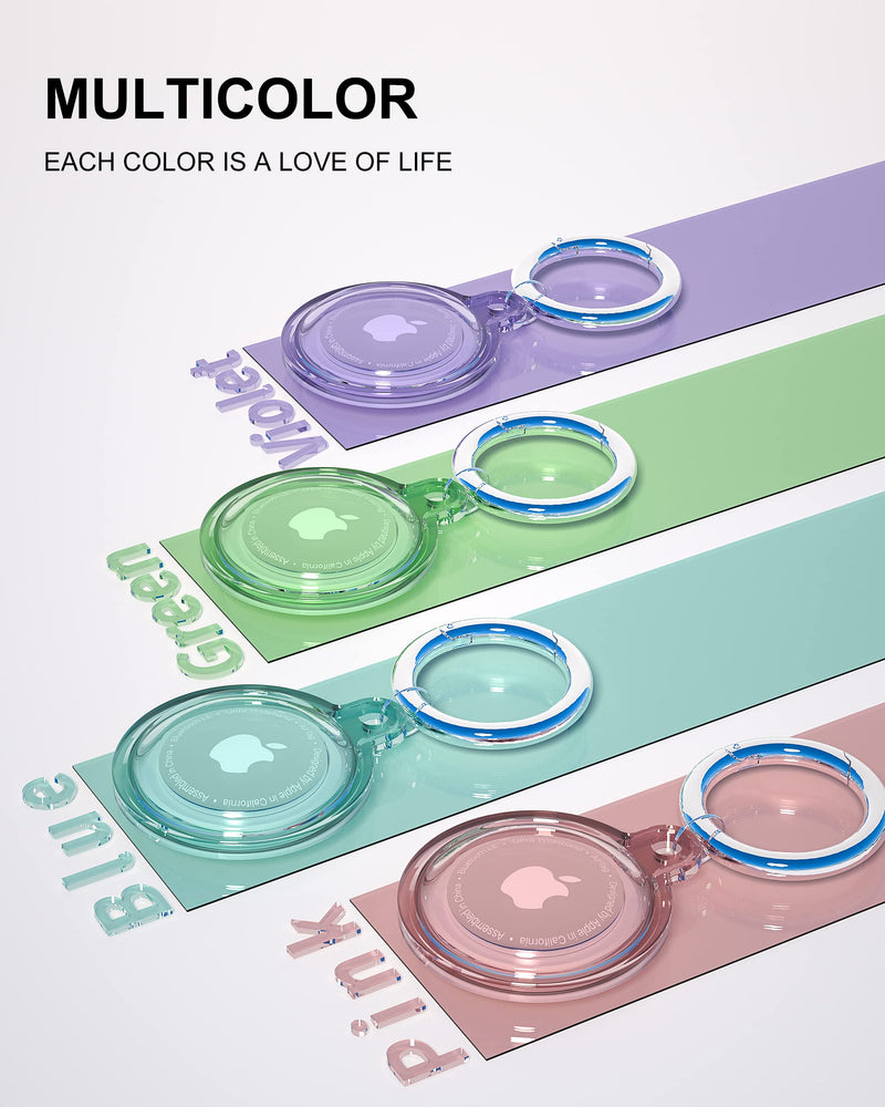 [Australia - AusPower] - 4 Pack Airtag Keychain Waterproof, Air Tag Holder for Apple Airtag GPS Tracker, Soft Full-Body Shockproof Apple Tag Case for Dog Cat Collar, Luggage, Keys (Purple, Green, Blue, Pink) Purple, Green, Blue, Pink 