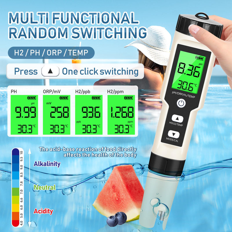 [Australia - AusPower] - Hydrogen Water Tester 4 in 1 PH,H2,ORP&Temp,pH Meter ORP Meter Hydrogen Tester for Water with ATC & Backlight,Accurate Hydrogen Water ppb/ppm Meter 