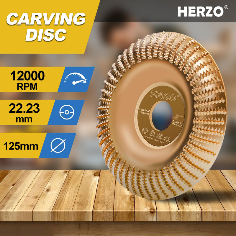 [Australia - AusPower] - HERZO Wood Sanding Disc for Angle Grinder (Diameter 125 mm x 22.23 mm), Rasp Disc Wood, Sanding Discs for Shaping 1 