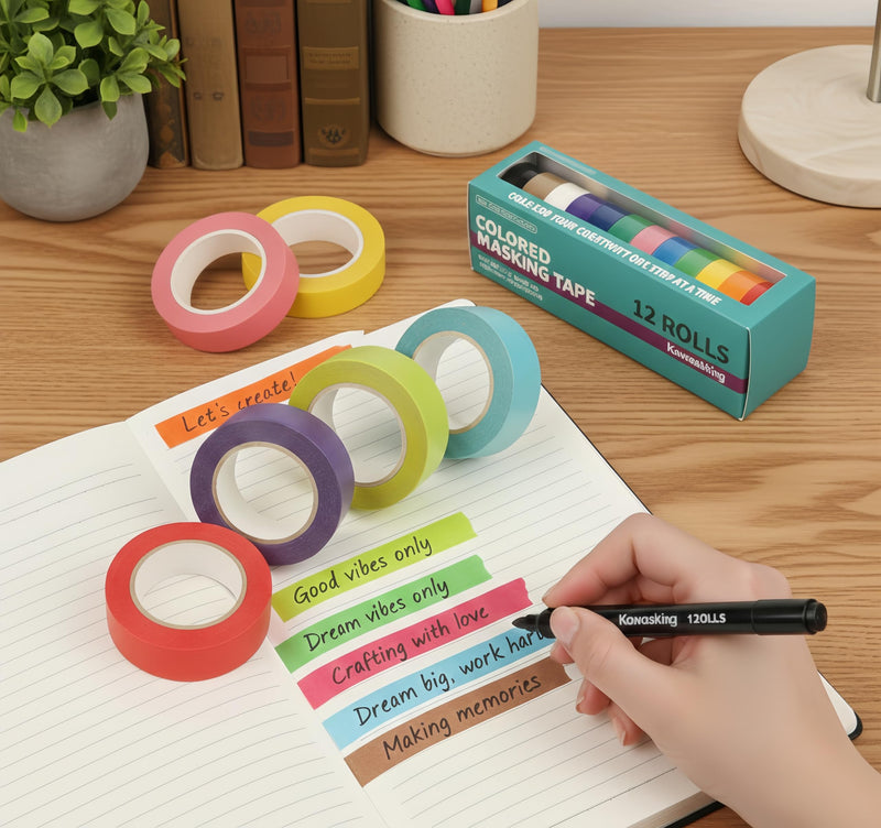 12 Colors Masking Tape 0.7 inch x 13yd per Roll (156 Yards Total) for Classroom Labeling, Removable Painters Tape, Writable & Easy Tear, Ideal for DIY Art Craft & Classroom Organization
