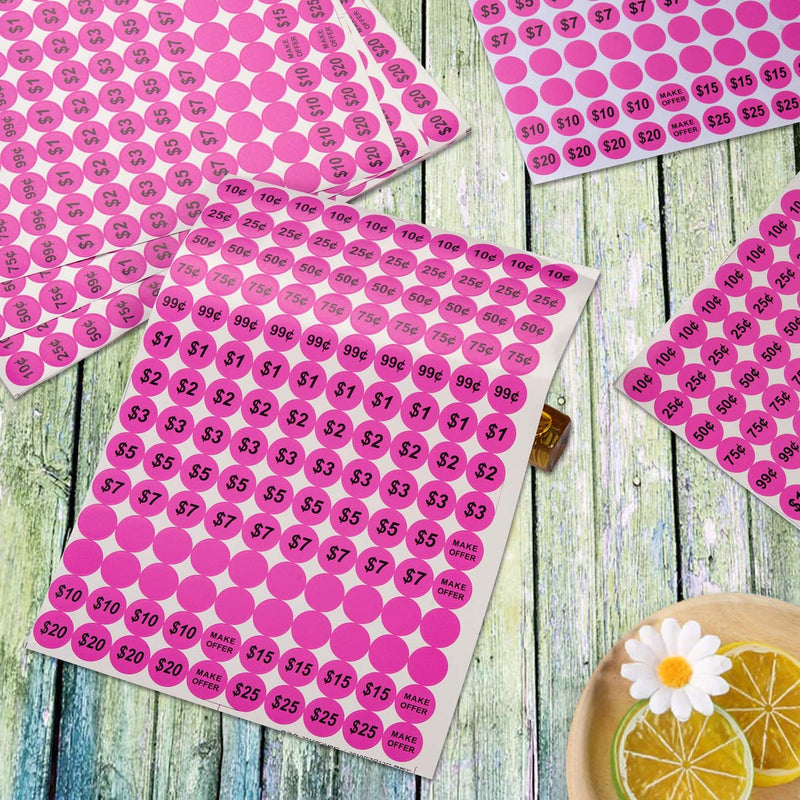 Anronal 2520 Count Garage Sale Pricing Stickers Removable Yard Sale Labels with Prices, 3/4" Round Preprinted Pricing Labels Price Stickers (Pink) Pink - NewNest Australia