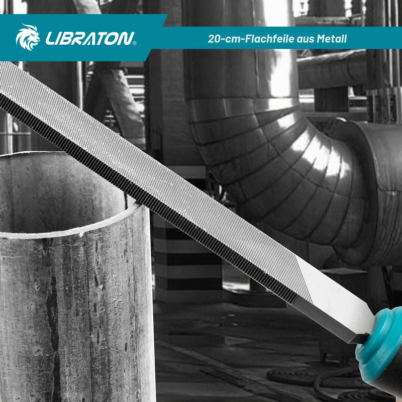 LIBRATON 200mm Flat File for Metal Metal File Tool | File carbon steel, hand file metal, metalworking, wood, plastic, flat file for refining, shaping and scraping 200 mm flat file