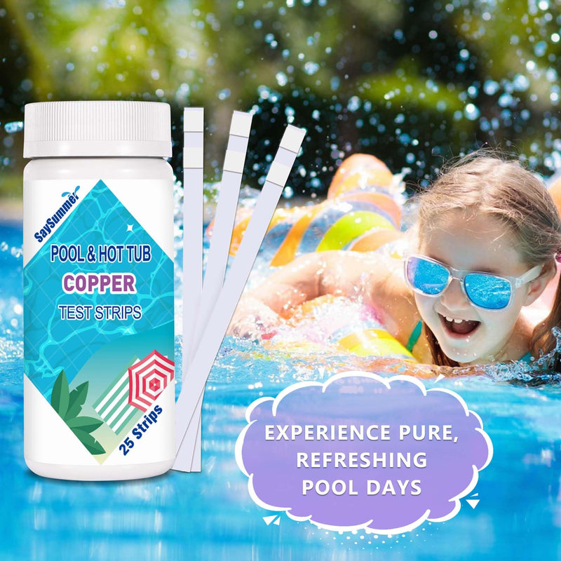 [Australia - AusPower] - Copper Test Strips for Pool Water: 25 Counts Pool Copper Test Kit for Testing Range 0-2 ppm Copper in Swimming Pool Hot-Tub Spa - Pool Metal Test Kit for Above-Ground and Inground Pool Testing Copper 