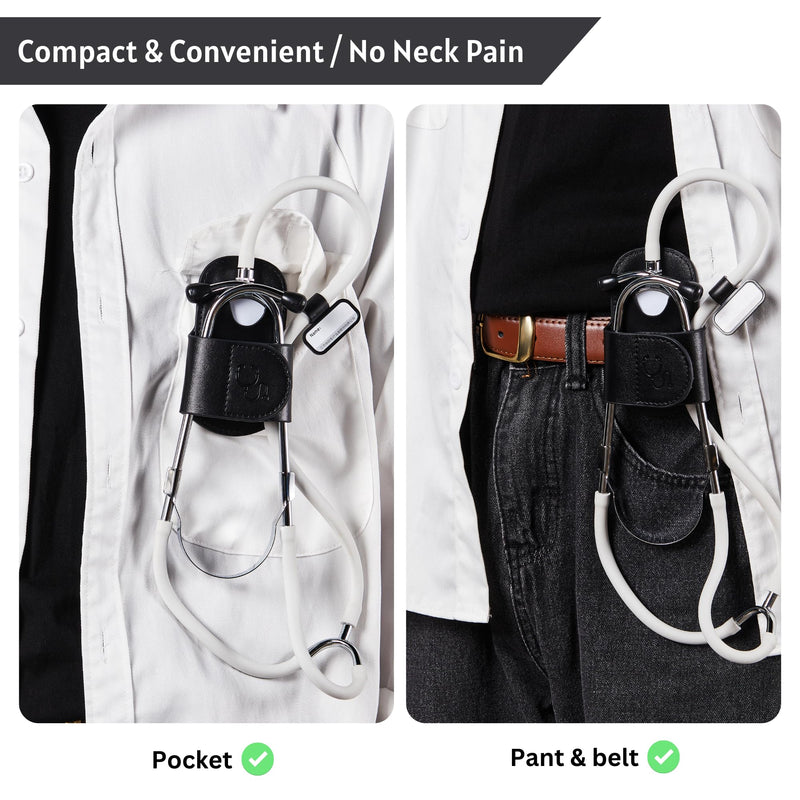 [Australia - AusPower] - Vandro StethoClip - Genuine Leather Stethoscope Holder for 3M Littmann & Most Stethoscopes - Quick Hip Access Holster - Stethoscope Holder Hip Clip for Physicians, EMTs, Nurses & Students 