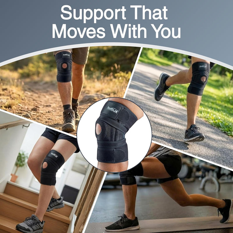 [Australia - AusPower] - Knee Brace Meniscus Tear Support For Arthritis Acl, Mcl Pain Patented 4-way Adjustable NonSlip Wraparound Strap Dual Side Stabilizer For Patella Stability Size [medium] 