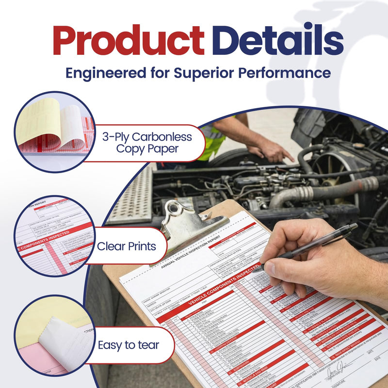 Annual Vehicle Inspection Record Kit – 3-Part NCR Report Book (30 Sets) + White Adhesive Record Labels (30) – for Trucks & Fleet Recordkeeping | Supports 49 CFR §396.17 30