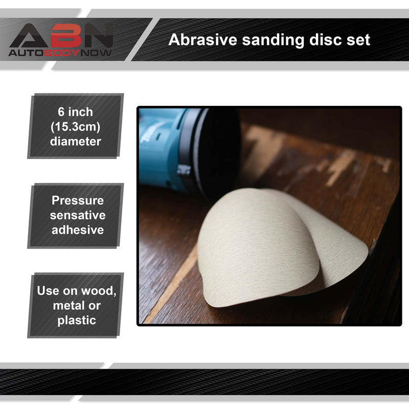 ABN 180 Grit Sandpaper Roll - 6 Inch Round Sanding Discs Aluminum Oxide Sandpaper Discs with Adhesive Back, 100Pc