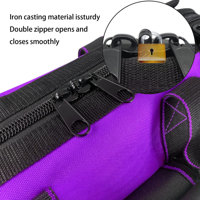 Garden Tools Bag 16 inch Wide Mouth Tool Bag with Molded Base Tool Tote for Women, Heavy Duty,600D polyester fabric (Purple color) Purple color