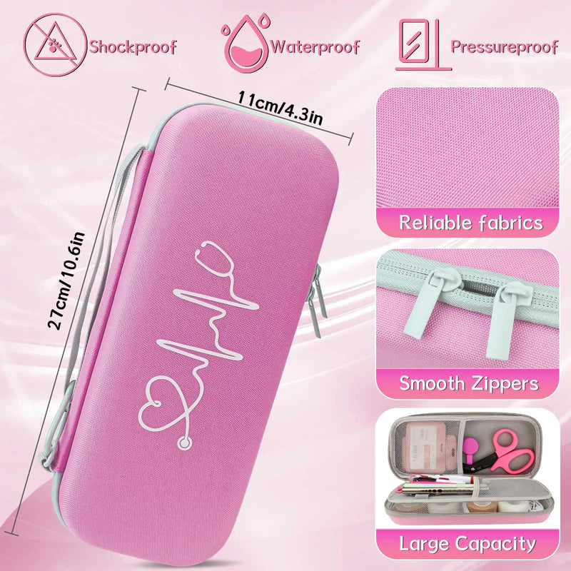 [Australia - AusPower] - 16 Pcs Stethoscope Case Kits, Stethoscope Case with Supplies Include 2 Pcs Rechargeable LED Pen Lights, Nurse Scissors, Nurse Pens, Bandage Wraps, Nurse Accessories, Perfect Nurse Gifts(Pink) Pink 