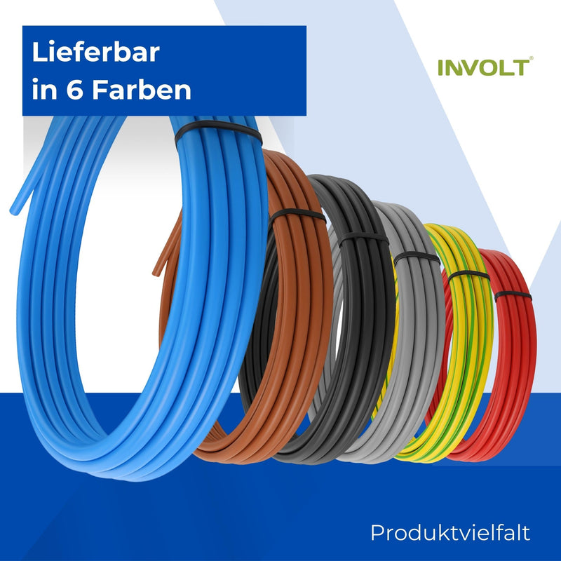 INVOLT H07V-K 10 mm² Wiring Cable Set, 60 Wire End Ferrules, Phase Tester | Single wire each 1 m blue and green-yellow + 3 m black, wiring kit for meter cabinet