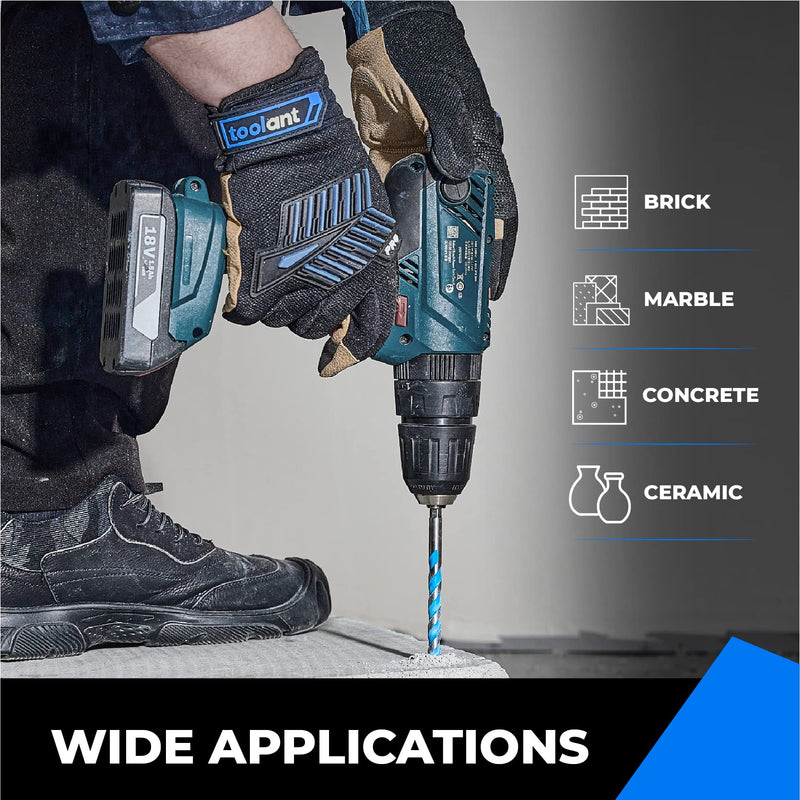 [Australia - AusPower] - toolant Concrete Drill Bit Set & Masonry Drill Bit Set, Shockproof Hex Shank Drill Bit Set (7pcs) for Glass/Brick/Plastic/Cement/Tile, Industrial Strength Carbide Drill Bit Tip, 5/32"-3/8" Box of 7 5/32"-3/8" 7pcs Set 