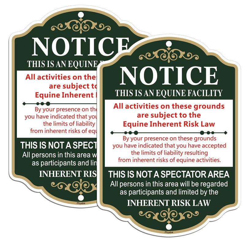 Equine Liability Sign, Statute Horse Barn Stable Farm - 2 Pack, 10 x 14 inch Metal Rust Free Aluminum Farm Sign, Weather Resistant, Waterproof, Durable Ink, Easy to Install