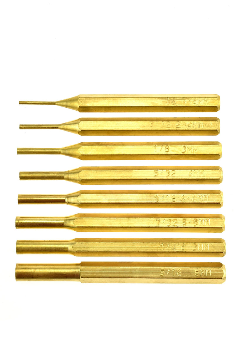 SE 8-Piece Brass Pin Punch Set - Non-Marring, Various Sizes for Gunsmithing, Woodwork, Automotive - includes Storage Pouch - ST1032B