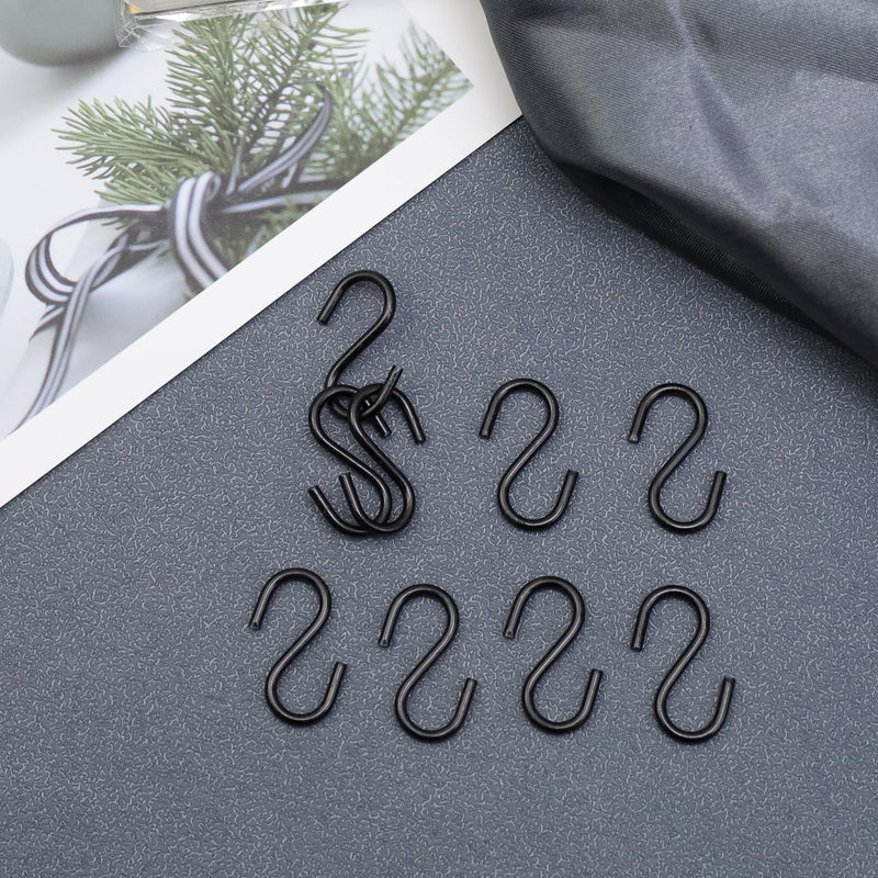 [Australia - AusPower] - T Tulead 40PCS Mini Hanger Hooks Light Duty S Hooks Iron Hanging Hook Jewelry Hooks Black Hooks Connectors 1"x0.7" Length:25mm 