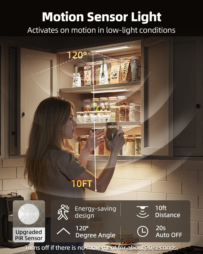 [Australia - AusPower] - Under Cabinet Lighting Wireless,Rechargeable Battery Motion Sensor Light Indoor,LED Closet Lights USB Charging,3 Color Dimmable Under Cabinet Lights for Kitchen, Cabinet, Wardrobe (3 Pcs) 16inch 3 